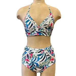 Cupshe Bikini Swimsuit Floral Wrap High Waist M Medium New
